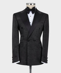 Black Jacquard Double-Breasted Peaked Lapel Men’s Suit