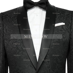 Black Jacquard Shawl Collar Two-Piece Slim Fit Wedding Suit