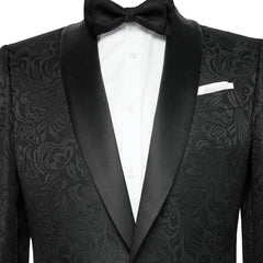 Black Jacquard Shawl Collar Two-Piece Slim Fit Wedding Suit