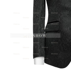 Black Jacquard Shawl Collar Two-Piece Slim Fit Wedding Suit