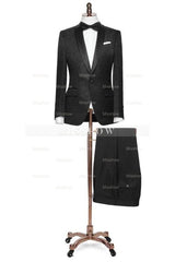 Black Jacquard Shawl Collar Two-Piece Slim Fit Wedding Suit