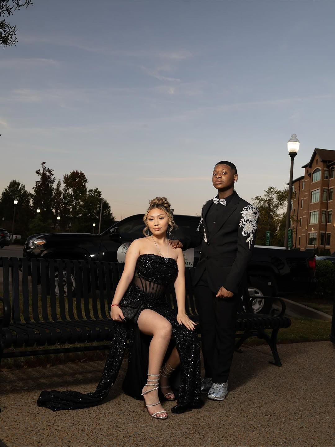 Black Mermaid Prom Dress Strapless Sweetheart Sheer Illusion Boned Corset Crystal Scatter Beaded All-Over Glitter Sequin High Split Cathedral Train Gown