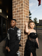 Black Mermaid Prom Dress Strapless Sweetheart Sheer Illusion Boned Corset Crystal Scatter Beaded All-Over Glitter Sequin High Split Cathedral Train Gown