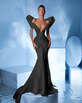 Black Off the Shoulder Sleeveless Mermaid Satin Pleated Floor Length Formal Gown