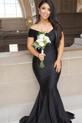 Black Off-the-shoulder Floor-length Backless Mermaid Prom Evening Dresses