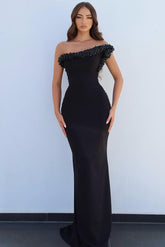 Black one shoulder rhinestone bodycon evening dress