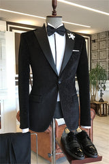 Black Peaked Lapel Two Piece Bespoke Corduroy Men's Prom Wear