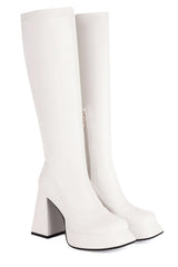 Black Platform Chunky High Heel Knee High Boots