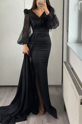 Black v-neck sequin mermaid evening dress