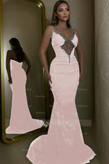 Black Rhinestone V-Neck Sleeveless Mermaid Sequined Floor Length Formal Evening Gown