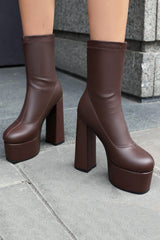 Black Round Toe Platform Chunky Heel Ankle Boots