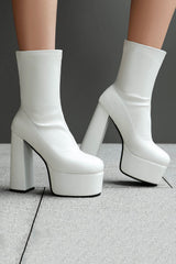 Black Round Toe Platform Chunky Heel Ankle Boots