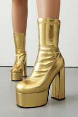Black Round Toe Platform Chunky Heel Ankle Boots