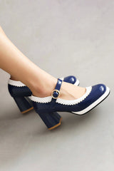 Black Round Toe Shoes With Adjustable Strap