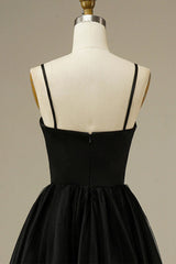 Black sweetheart tulle A-line prom dress