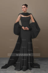 Black Scoop Sleeveless Mermaid Satin Lace Beaded Floor Length Formal Evening Dress