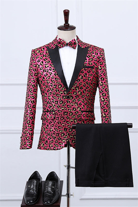 Black Sequined Peaked Lapel Three-Piece Prom Suit For Men
