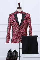 Black Sequined Peaked Lapel Three-Piece Prom Suit For Men