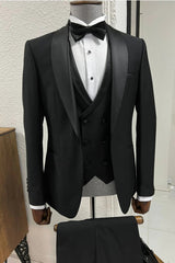 Black Shawl Collar Three-Piece Bespoke Wedding Attire