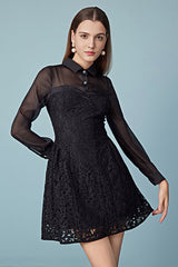 Black Short A-line Tulle Dress with Long Sleeves