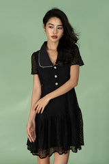 Black Short V-neck Lace Short Sleeves Dress