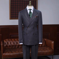 Black Simple Double Breasted Peaked Lapel Business Suit