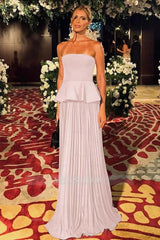 Black Sleeveless Strapless Long Formal Dress With Pleated Ruffles