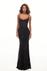 Black sweetheart sequin mermaid evening dress