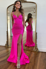 Black Sparkly Mermaid Prom Dress with Beading and Spaghetti Straps