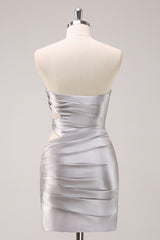 Black Strapless Bodycon Cut Out Short Homecoming Dress with Beading