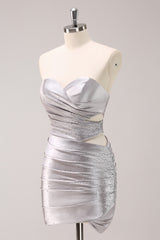 Black Strapless Bodycon Cut Out Short Homecoming Dress with Beading
