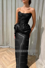 Black strapless ruffled column evening dress