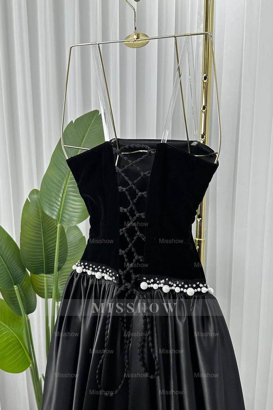 Black Strapless Sleeveless Long Formal Dress With Pleated Beading