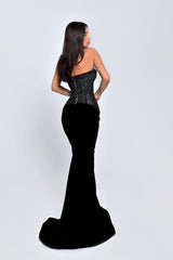 Black Strapless Sleeveless Long Mermaid Formal Dress With Sequins