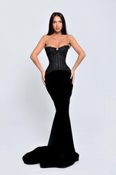 Black Strapless Sleeveless Long Mermaid Formal Dress With Sequins