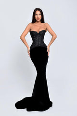 Black Strapless Sleeveless Long Mermaid Formal Dress With Sequins
