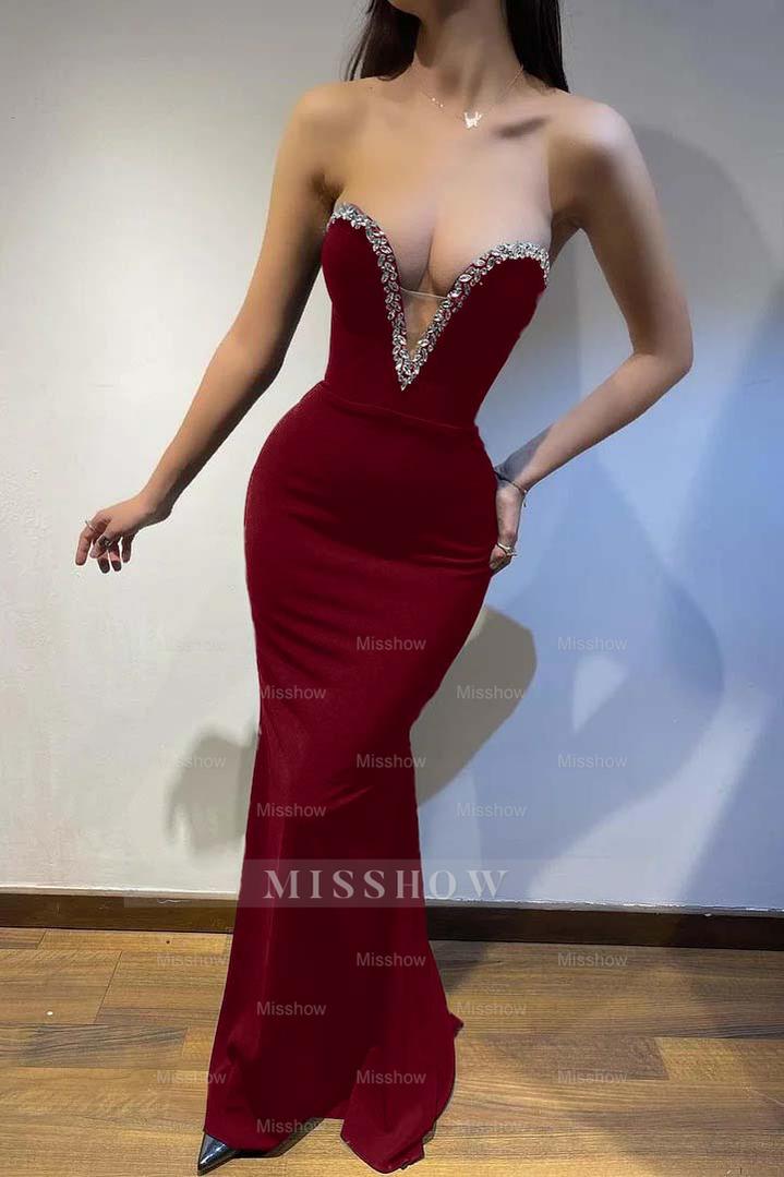 Black Strapless Sleeveless Mermaid Long Formal Dress With Beading