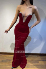 Black Strapless Sleeveless Mermaid Long Formal Dress With Beading