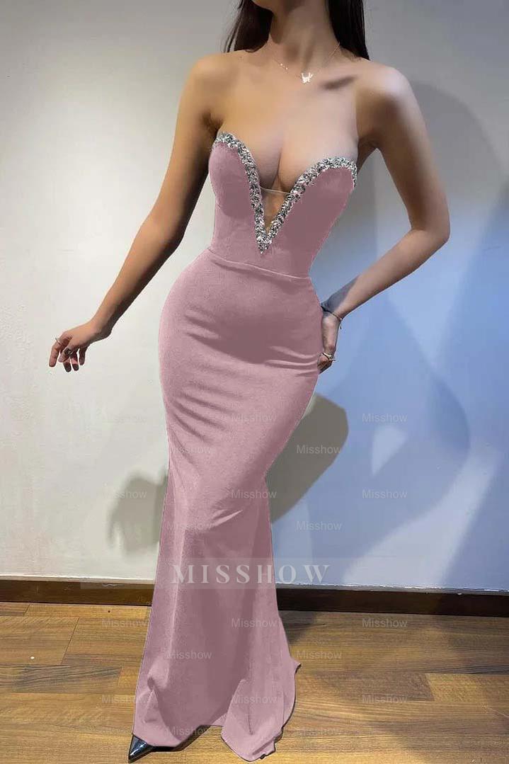 Black Strapless Sleeveless Mermaid Long Formal Dress With Beading