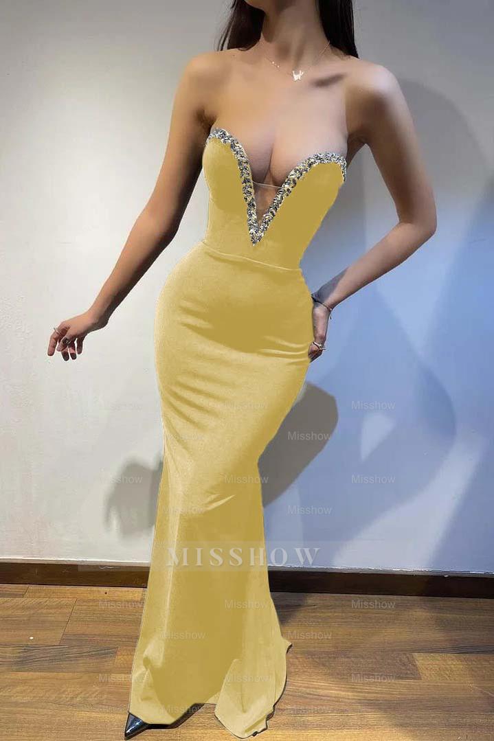 Black Strapless Sleeveless Mermaid Long Formal Dress With Beading