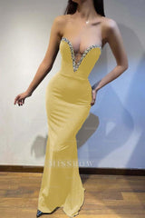 Black Strapless Sleeveless Mermaid Long Formal Dress With Beading