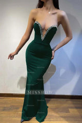 Black Strapless Sleeveless Mermaid Long Formal Dress With Beading