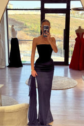 Purple strapless ruched mermaid evening dress