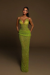 Green sweetheart rhinestone bodycon evening dress