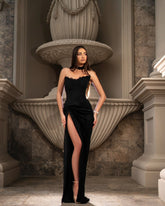 Black Strapless Sweetheart Sequined Mermaid Split Front Floor Length Evening Gown