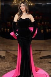 Hot pink sweetheart bow mermaid evening dress