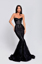 Black sweetheart ruffled mermaid evening dress