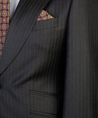 Black Striped Peaked Lapel Three-Piece Business Suit for Men