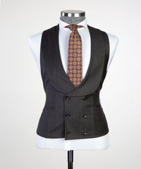 Black Striped Peaked Lapel Three-Piece Business Suit for Men