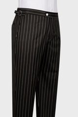 Black Striped Three-Piece Peaked Lapel Business Suit